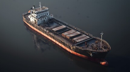 Aerial View of an Old Cargo Ship in Calm Waters