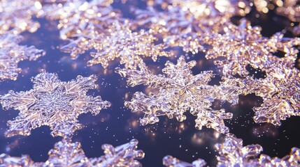 Fototapeta premium Enchanting Snowflake Wonderland - Sparkling 3D Render with Detailed Designs and Soft Motion on Isolated Dark Background for Cinematic Holiday Graphics