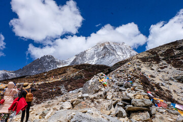 Fototapeta premium Hiking in one of the most beautiful Chinese national parks, Five A tourist attractions, Yading Nature Reserve, Sichuan Province, China
