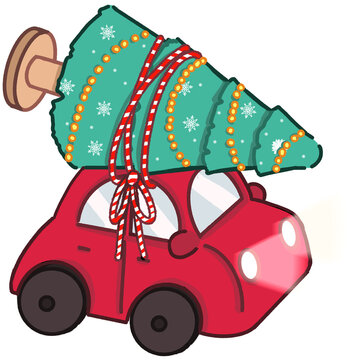 Decoration Car Merry Christmas cartoon elements.