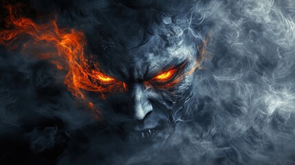 Fototapeta premium Demonic Face in Smoke and Fire