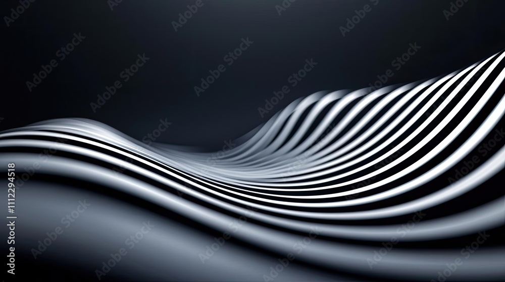 Poster curved, flowing lines on a dark background create a modern abstract design.