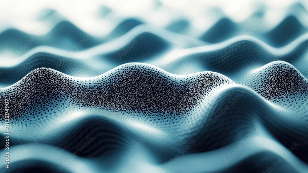 Poster Abstract wave pattern with intricate textures and soft blue tones, white isolated background.