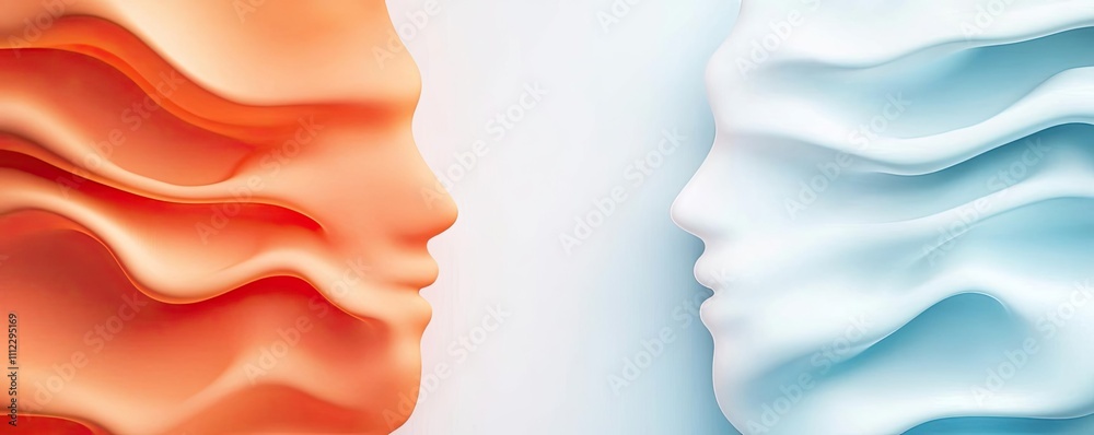 Poster abstract representation of two faces in contrasting colors, symbolizing emotions.
