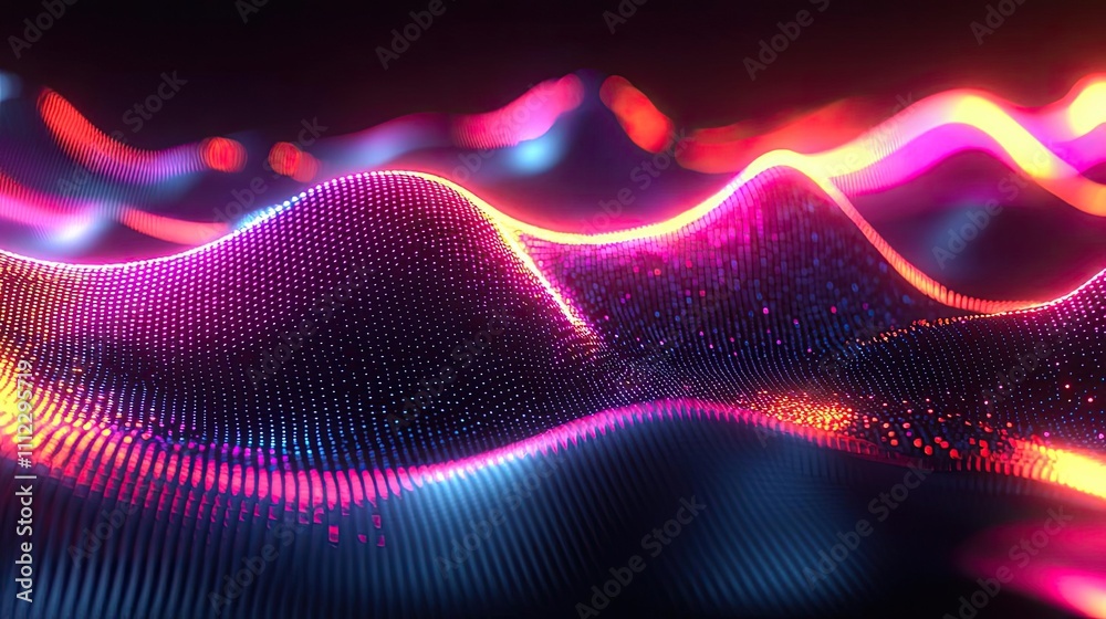 Poster abstract waves with vibrant colors and glowing lights, suitable for design projects.