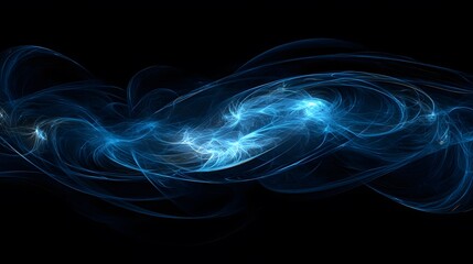 Obraz premium Abstract Blue Energy Wave Swirling Across Black Background