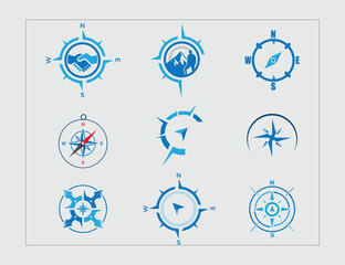 Modern compass logo design, Vintage compass logo design collection Illustration of summer and beach object