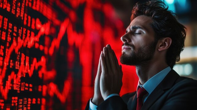 Businessman in focus with stock market background glow - Powered by Adobe