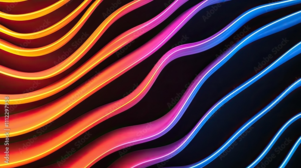 Poster Colorful wavy light patterns on a dark background, creating a vibrant atmosphere.