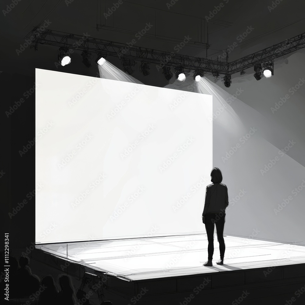 Poster light spotlights. the stage for the presentation is illuminated by spotlights. vector illustration.