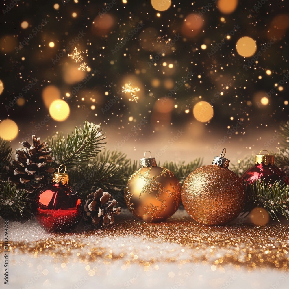 Poster christmas glowing bokeh confetti light and glitter texture overlay for your design. festive sparklin