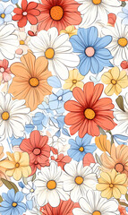 Floral flowers and beautiful colorful leaves wallpaper seamless pattern for interior decoration or background.