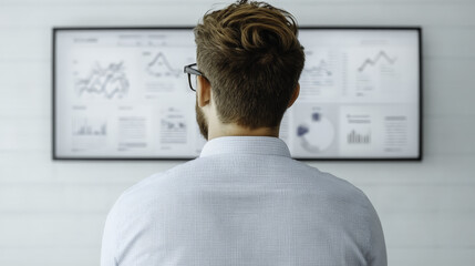 focused man analyzing data in modern office environment
