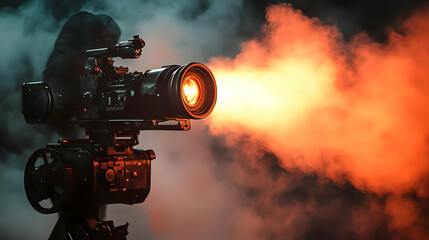 Filmmaking Camera Captures Dramatic Scenes with Smoke Effects