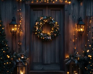 Outdoor Christmas Wreath with Twinkling Lights
