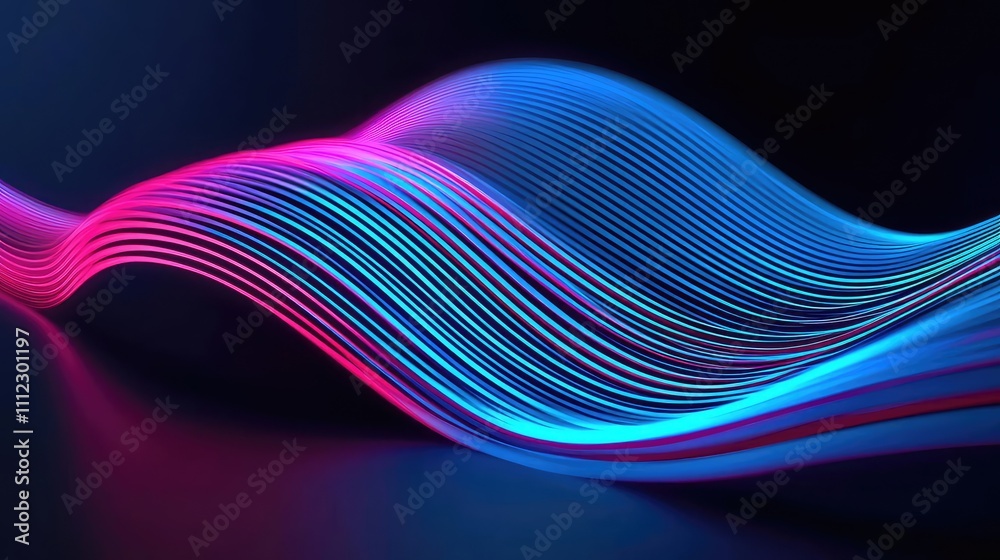 Poster Abstract colorful wave lines on dark background