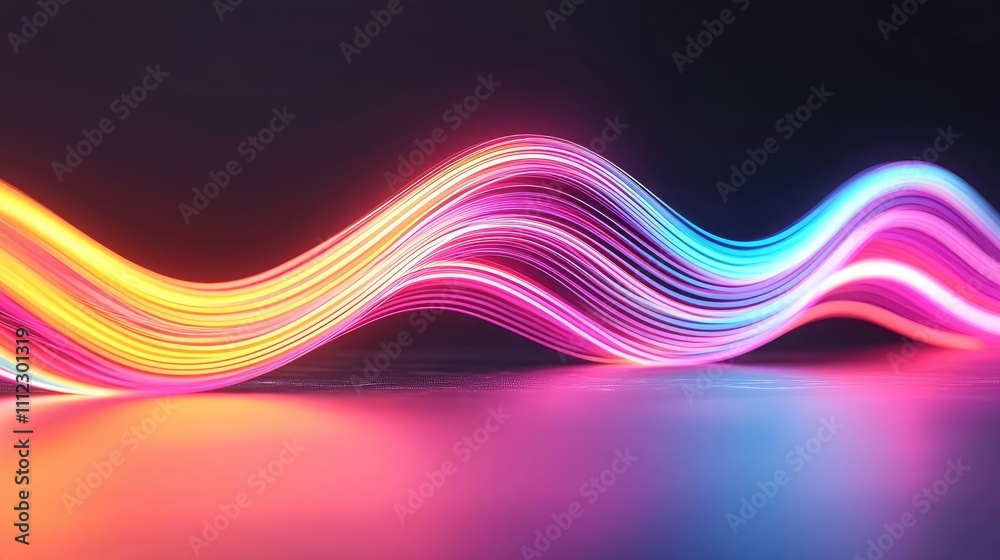 Poster Colorful wave of light on a dark background, creating a dynamic visual effect.