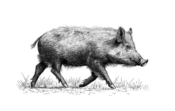recommend clip art: Boar, wild boar, hog, wild pig, sketch. Vintage retro print, wild boar, forest pig sketch ink style drawing, linear drawing, engrave old school. Sketch artwork silhouette wild ho pig. Illustration