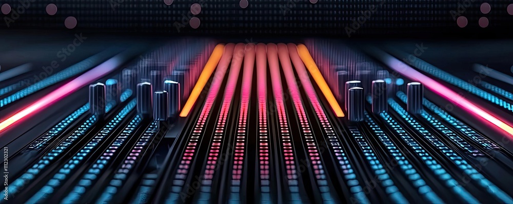 Poster Vibrant, abstract digital pattern with colorful lines on a dark background.