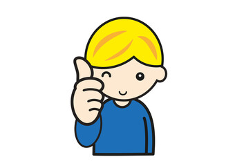 オーケーポーズの金髪の男の子