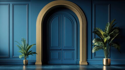 Fototapeta premium Elegant Blue Archway with Lush Greenery 