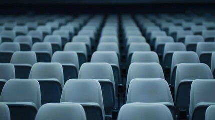 Fototapeta premium Empty stadium seats, a silent testament to the absence of fans, symbolizing the void left by the lack of human connection and shared experiences in the face of challenges.
