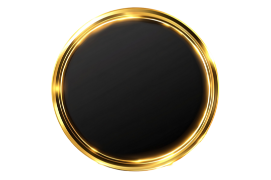 a black circle with gold border