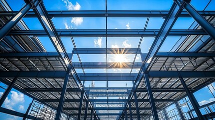 Steel Structure Building Framework Under Blue Sky