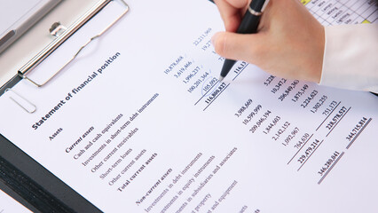 Fototapeta premium Internal Tax audit review checking ESG data risk in balance sheet prepare annual report GAAP IFRS IAS service. Income growth Cash flow budget work number control wealth for trader system merger study.