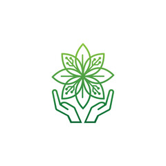 Leaf and Hand with electric circuit for agricultural technology logo design