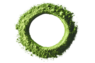 Matcha Powder Circle: A vibrant green matcha powder forms a perfect circle, creating a visually appealing and versatile design element. Ideal for food blogs, packaging, isolated