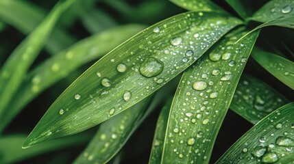 Naklejka premium Dew Drops Adorn Lush Green Blades Of Grass