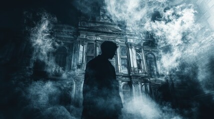 Fototapeta premium Mysterious Silhouette in Smoky City