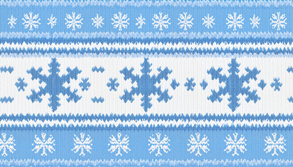Nordic Sweater Pattern with Blue and White Snowflakes in Cool Tones