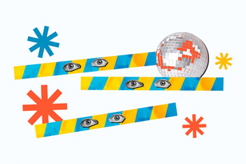 Composite photo collage of human faceless eyes look disco ball retro entertainment occasion spy...