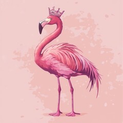 Fototapeta premium Pink flamingo wearing a crown.