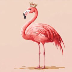 Obraz premium Pink flamingo wearing a golden crown.