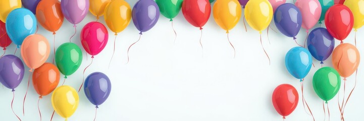 Colorful flat style line balloons forming a background for a birthday celebration, abstract, colorful