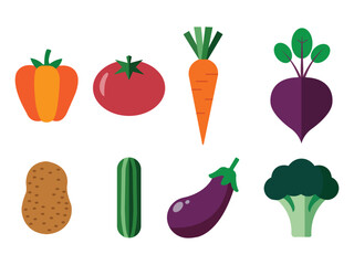 Vegetable flat icon set vector on white background 