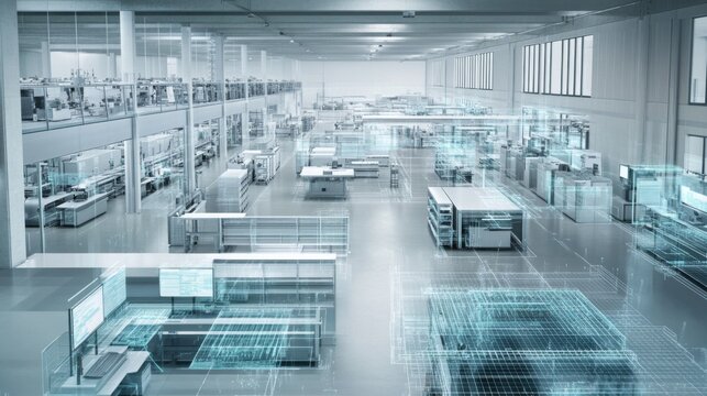 Advanced Industry 0 Smart Factory Interior with IIoT Machines and Automated Production Lines Enhancing Manufacturing Performance