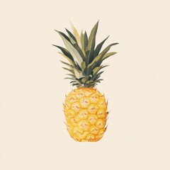 Single ripe pineapple on beige background.