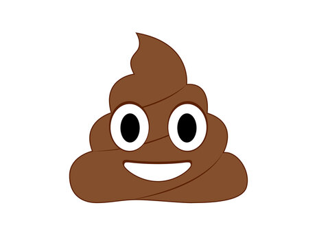 Swirl of poop black line icon with large, excited eyes and big smile on transparent background