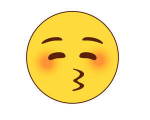 Yellow smiley red cheek face with kissing mouth icon on transparent background