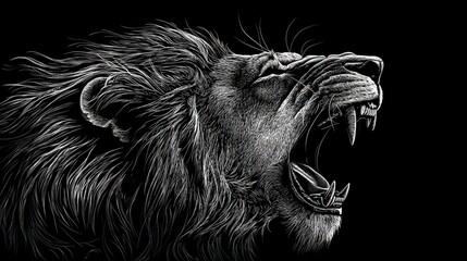 Majestic Roar: A Pen-and-Ink Lion Portrait