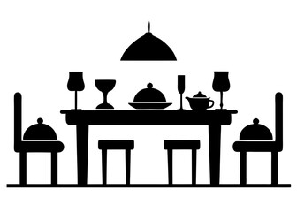 Stylish Dining Sets Vector Silhouette.