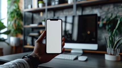 Mockup image of a man using hand phone with blank screen
