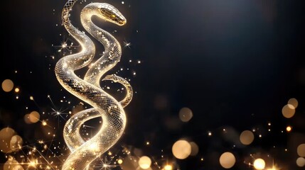 Elegant golden snake figurine art installation gallery contemporary close-up symbol of transformation and change