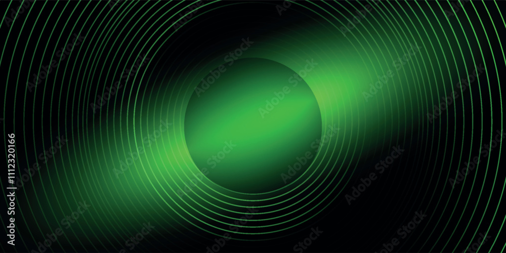 Poster 3d green techno abstract background overlap layer on dark space with glowing circle lines decoration
