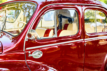 Details of an old, classic car, retro vehicle.