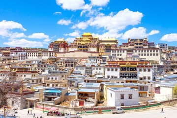 Most beautiful Buddhist Tibetan Monastery in Shangri-La, the Songzanlin Monastery or the little Potala Palace in Zhongdian, Yunnan, China